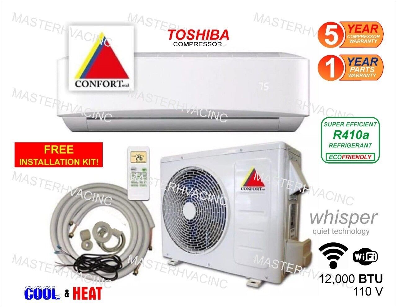 12,000 BTU Mini Split Heat Pump AC with WiFi