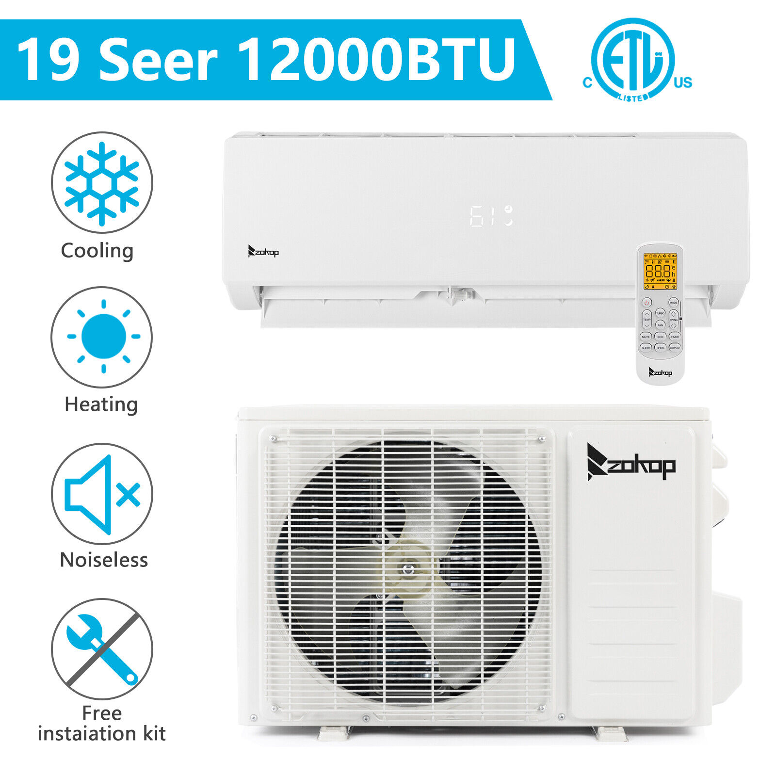 12000BTU Mini Split Air Conditioner Heater, 19SEERCALLTYPEWall-Mounted Ductless Unit