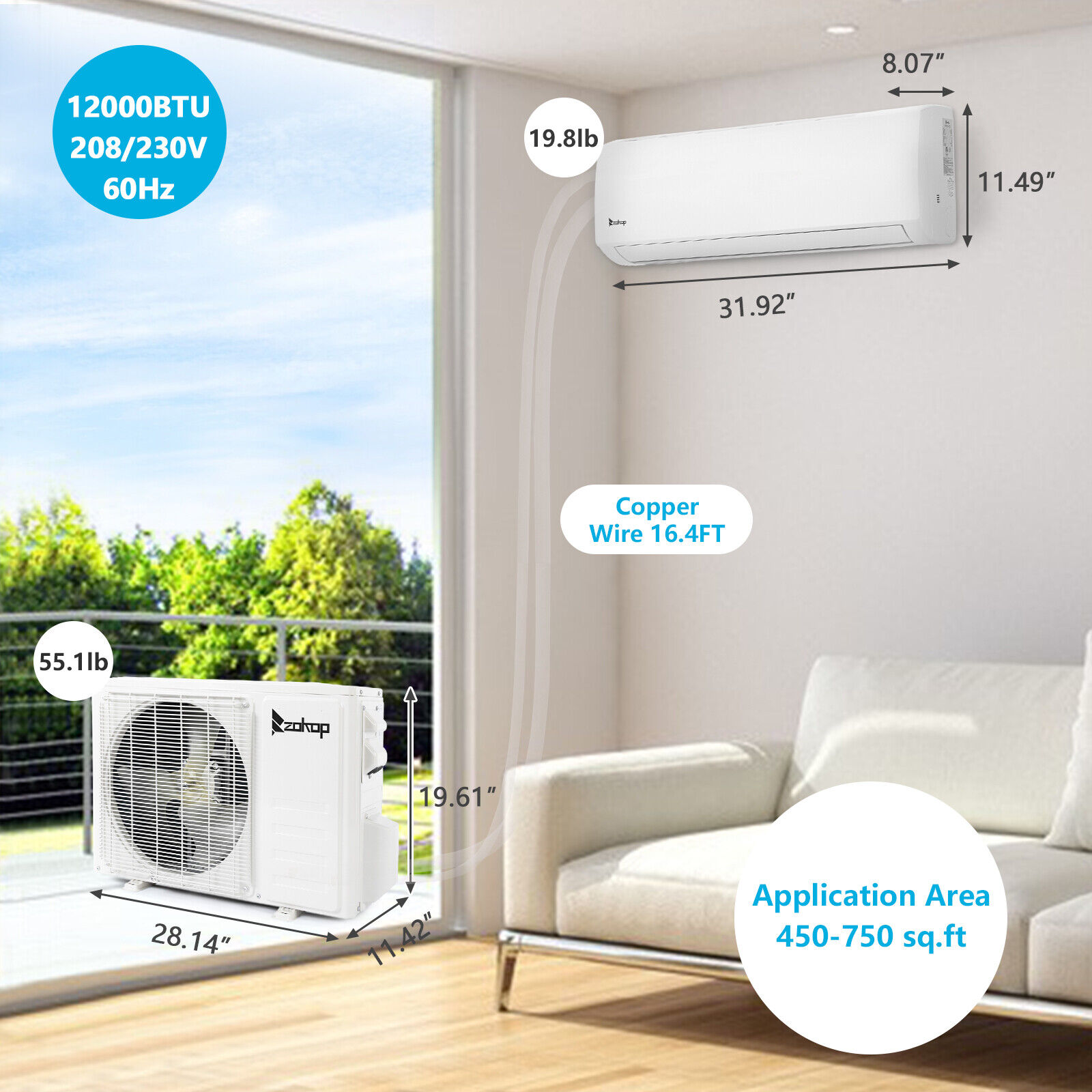 12,000 BTU Ductless Air Conditioner Heat Pump Mini Split
