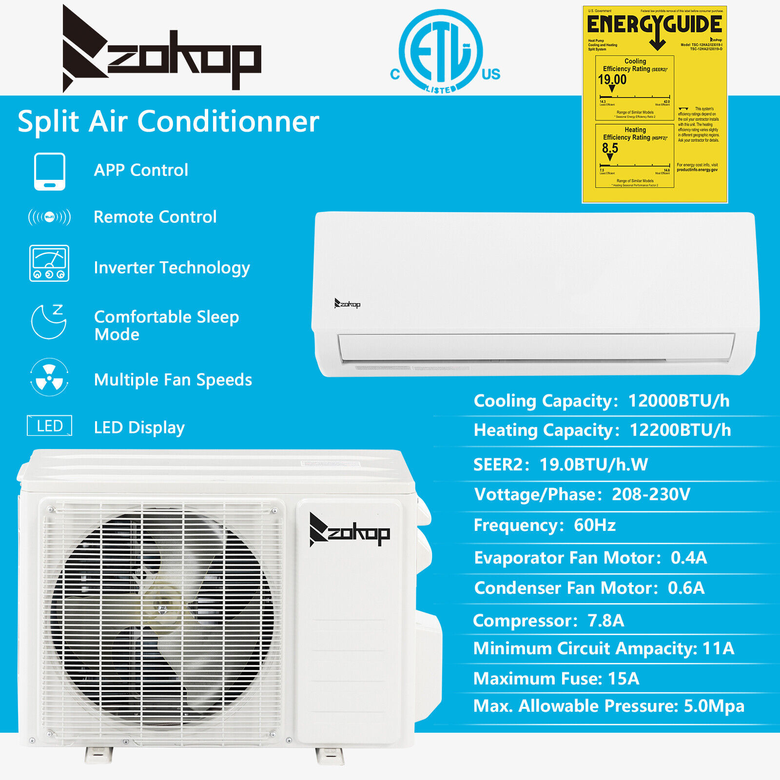 12,000 BTU Ductless Air Conditioner Heat Pump Mini Split