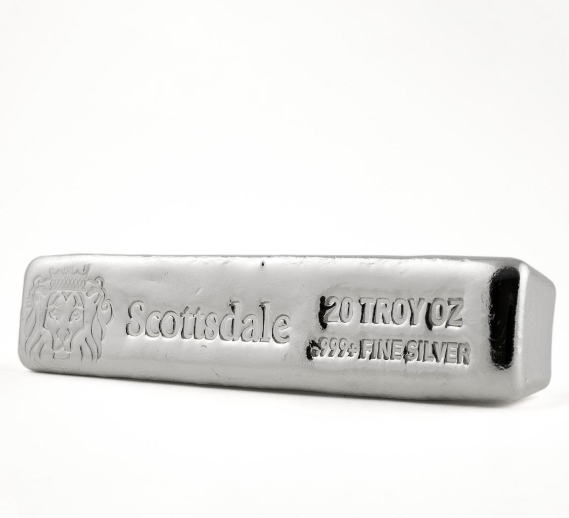 5 Scottsdale Mint 20oz Silver Bars .999 Fine Silver