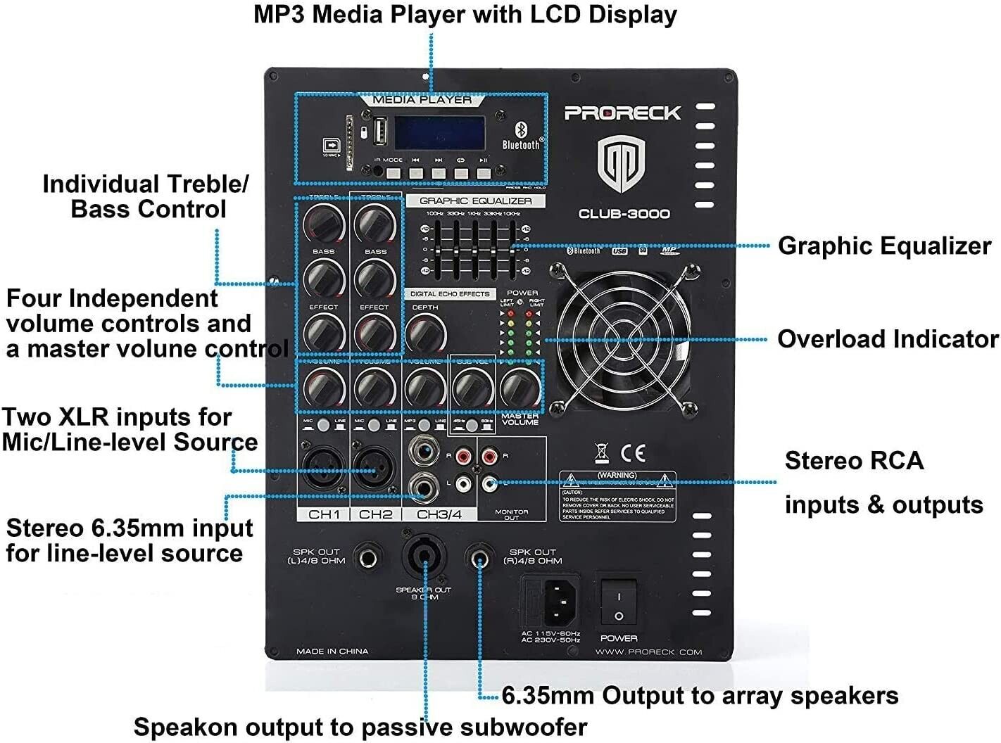 PRORECK Club 3000 12" Speaker PA System Combo