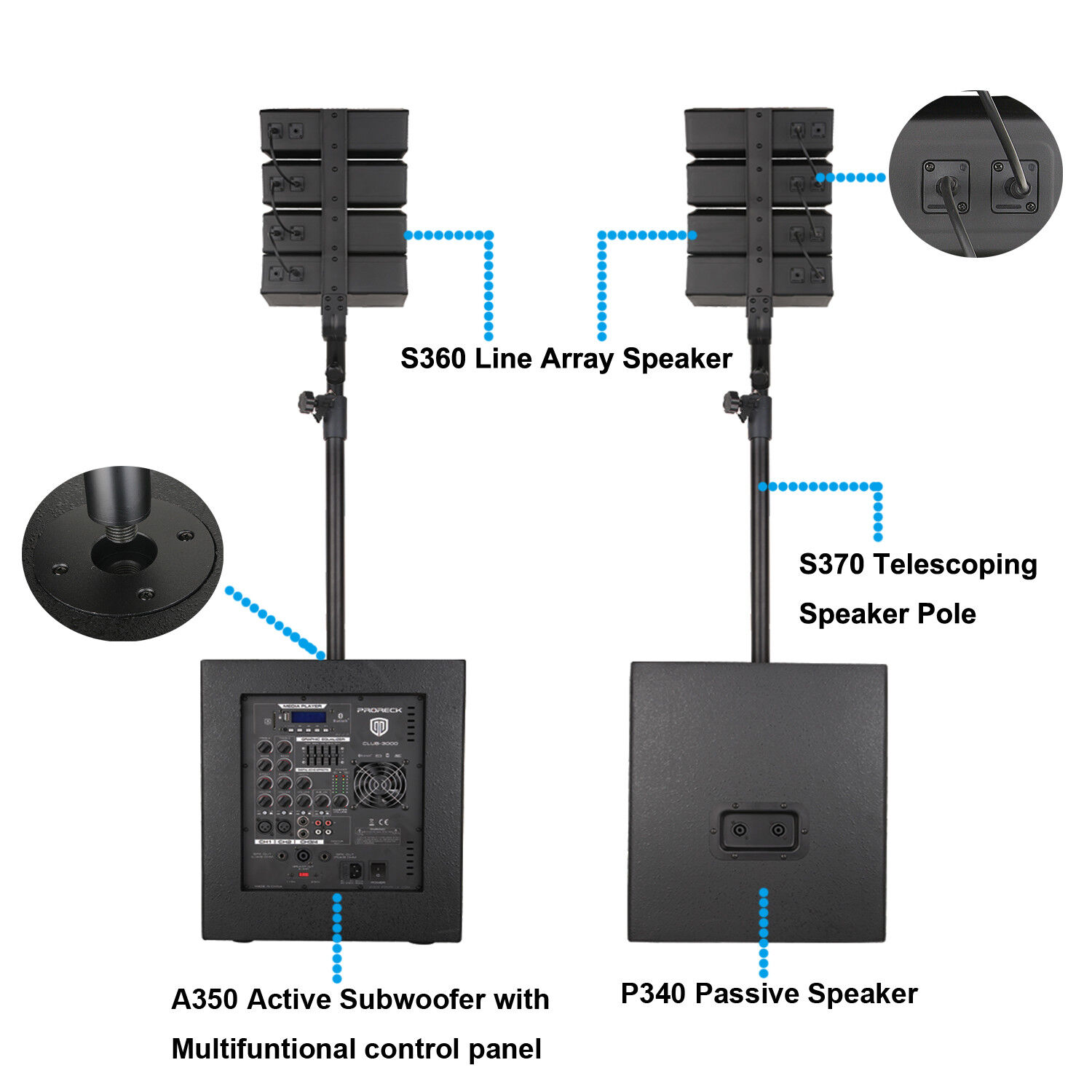 PRORECK 4000W Bluetooth PA Speaker System 12-Inch Subwoofer