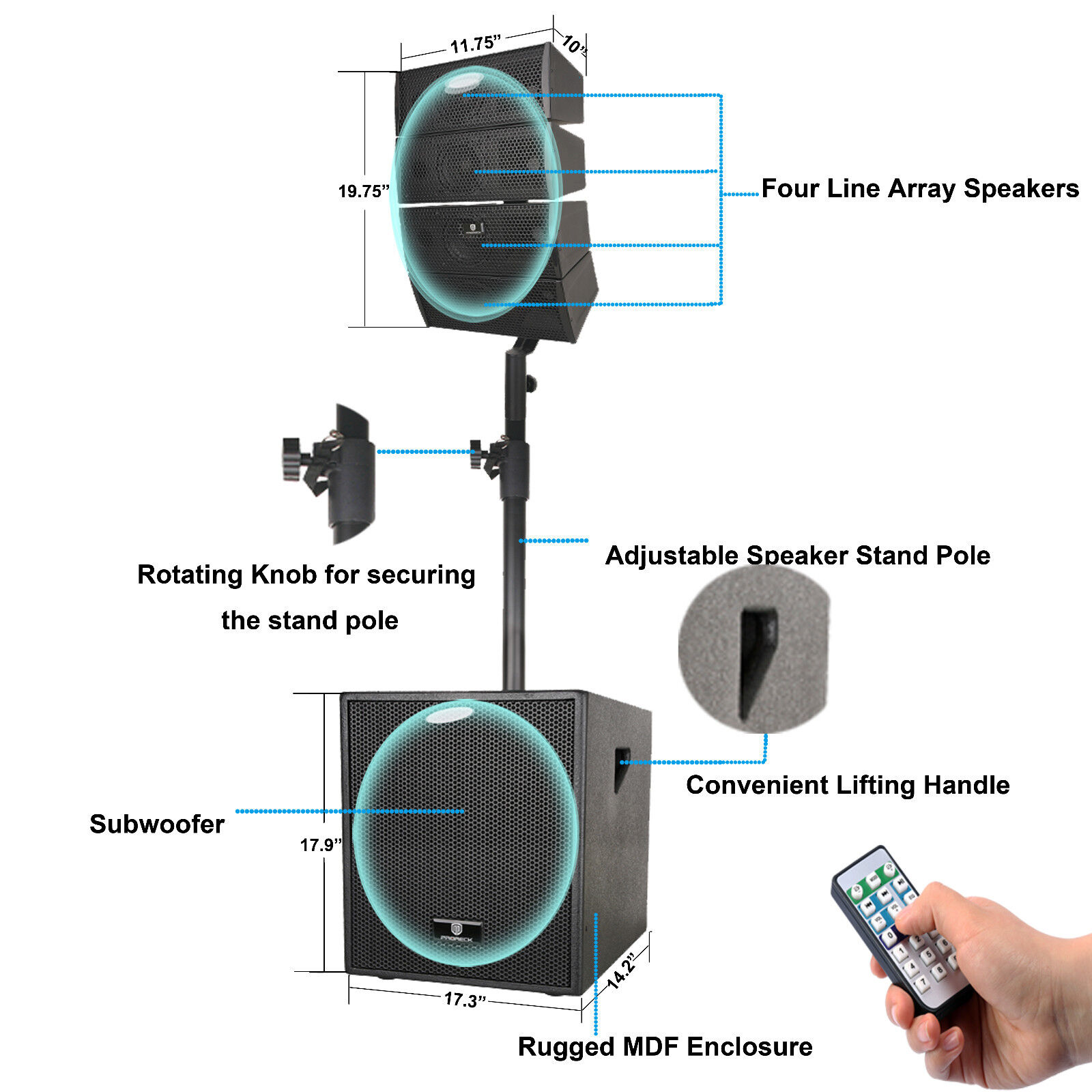 PRORECK 4000W Bluetooth PA Speaker System 12-Inch Subwoofer