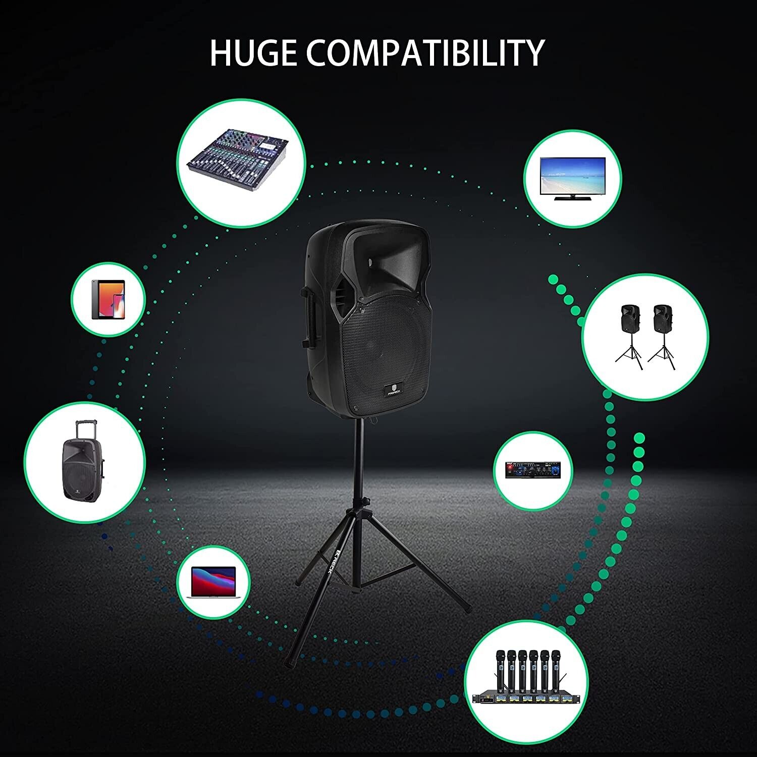 PRORECK 1000W 2-Way PA Speaker System with Bluetooth