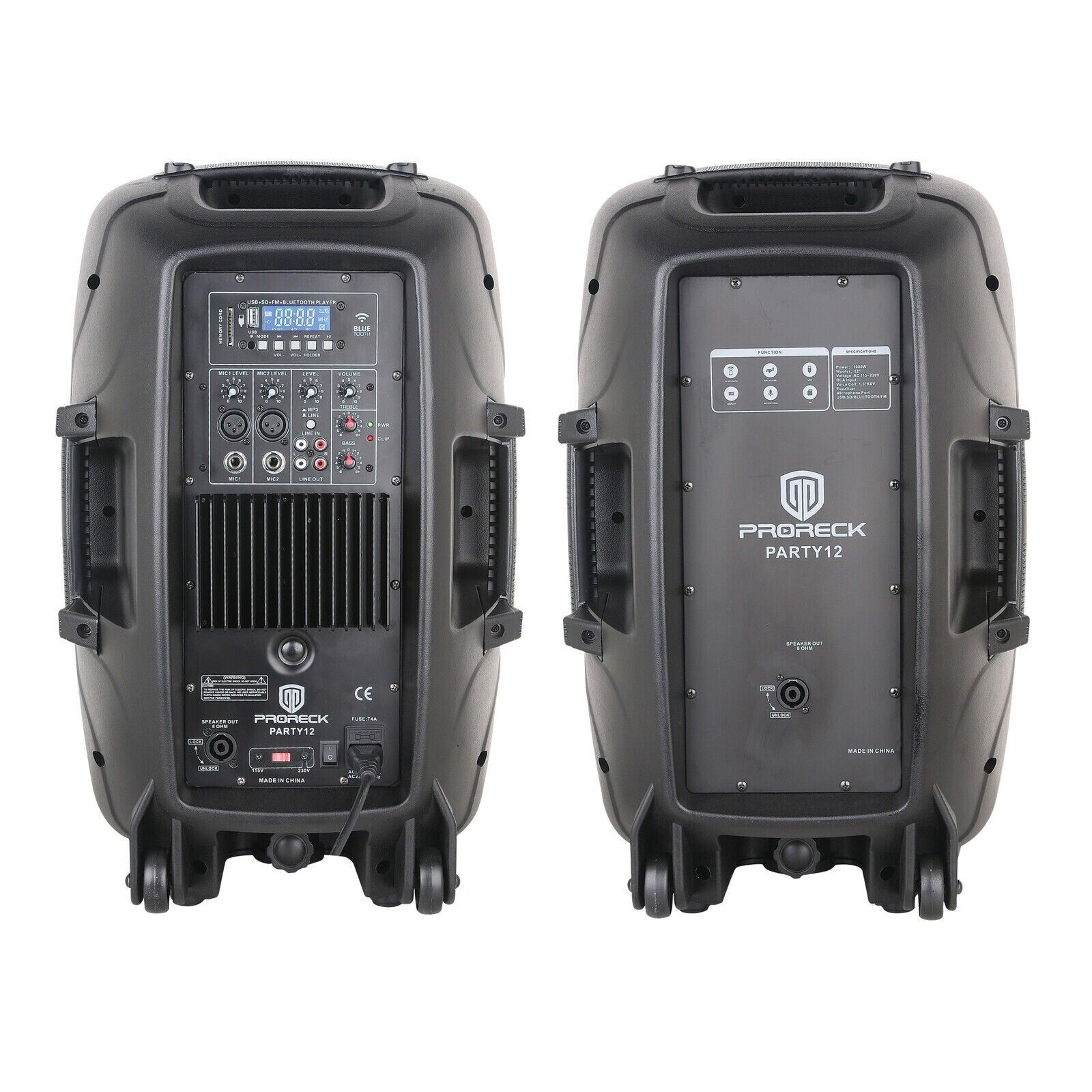 PRORECK 1000W 2-Way PA Speaker System with Bluetooth