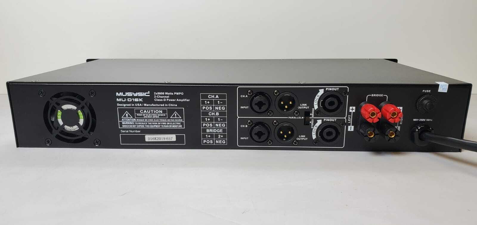 MUSYSIC Pro 2-Channel 2x8000W D-Class Power Amp MU-D16K