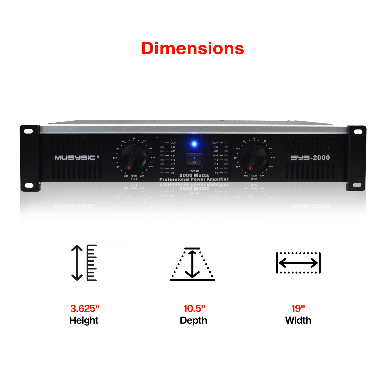 MUSYSIC 2-Channel 2000W Professional DJ PA Power Amplifier