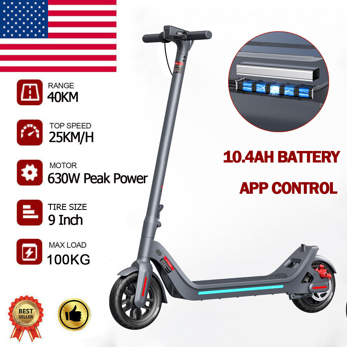 9" 630W Electric Scooter Long Range Urban Commuter
