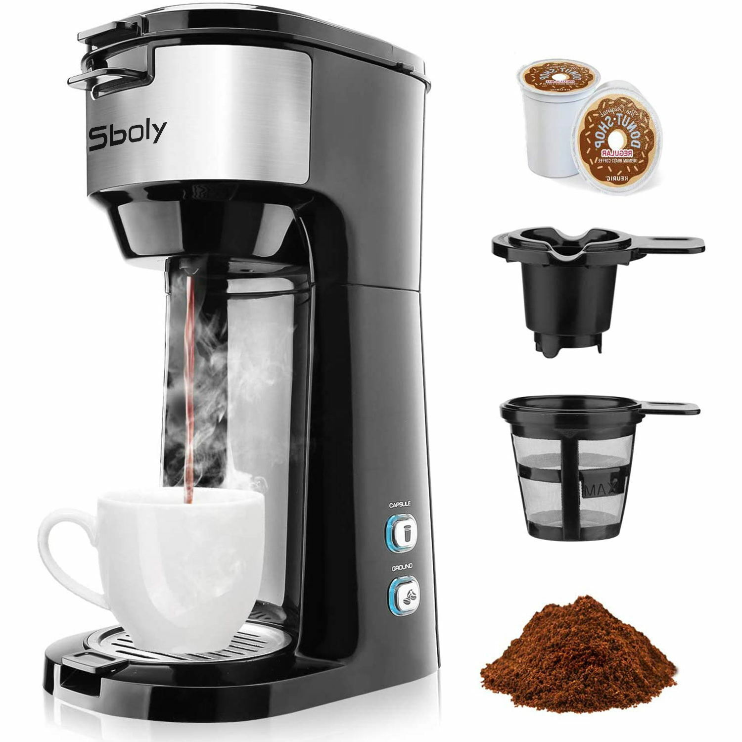 Sboly Single Serve Coffee Maker - K-Cup & Ground Pods
