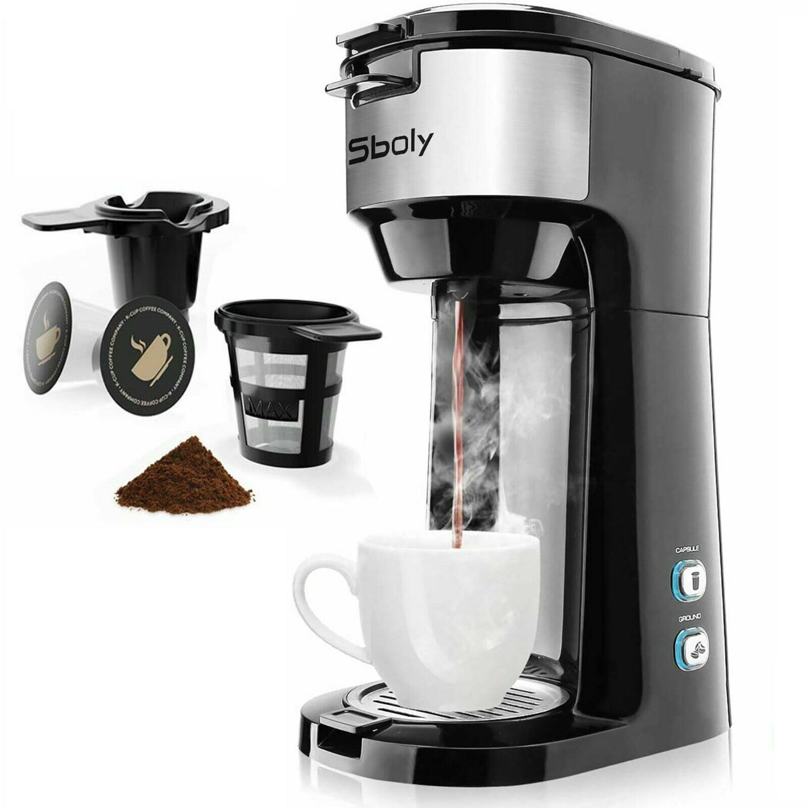 Sboly Self-Cleaning Coffee Maker for K-Cup & Grounds