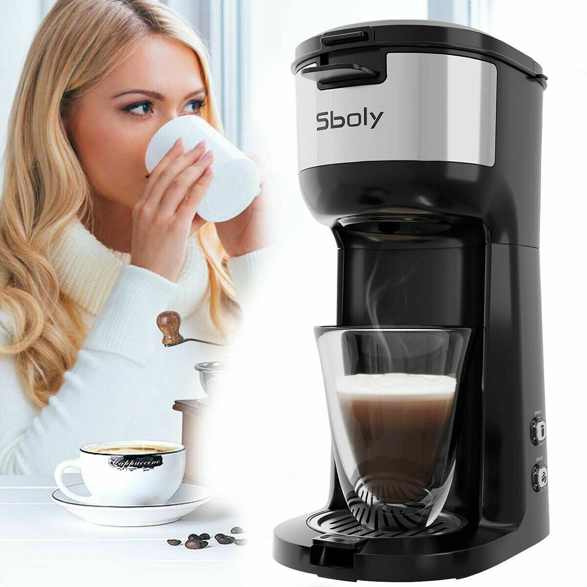 Sboly Self-Cleaning Coffee Maker for K-Cup & Grounds