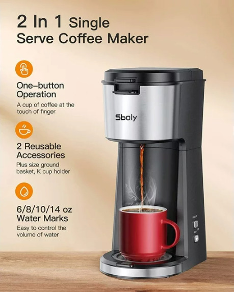 Sboly Single Serve Coffee Maker with K-Cup & Ground Coffee