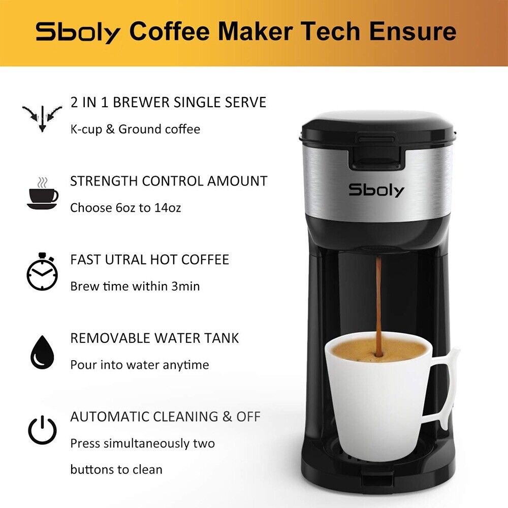 Sboly Self-Cleaning Coffee Maker for K-Cup & Grounds