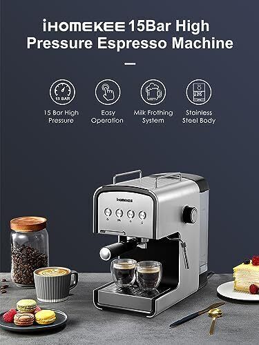 Ihomekee Espresso Machine 15 Bar, Cappuccino Latte Maker