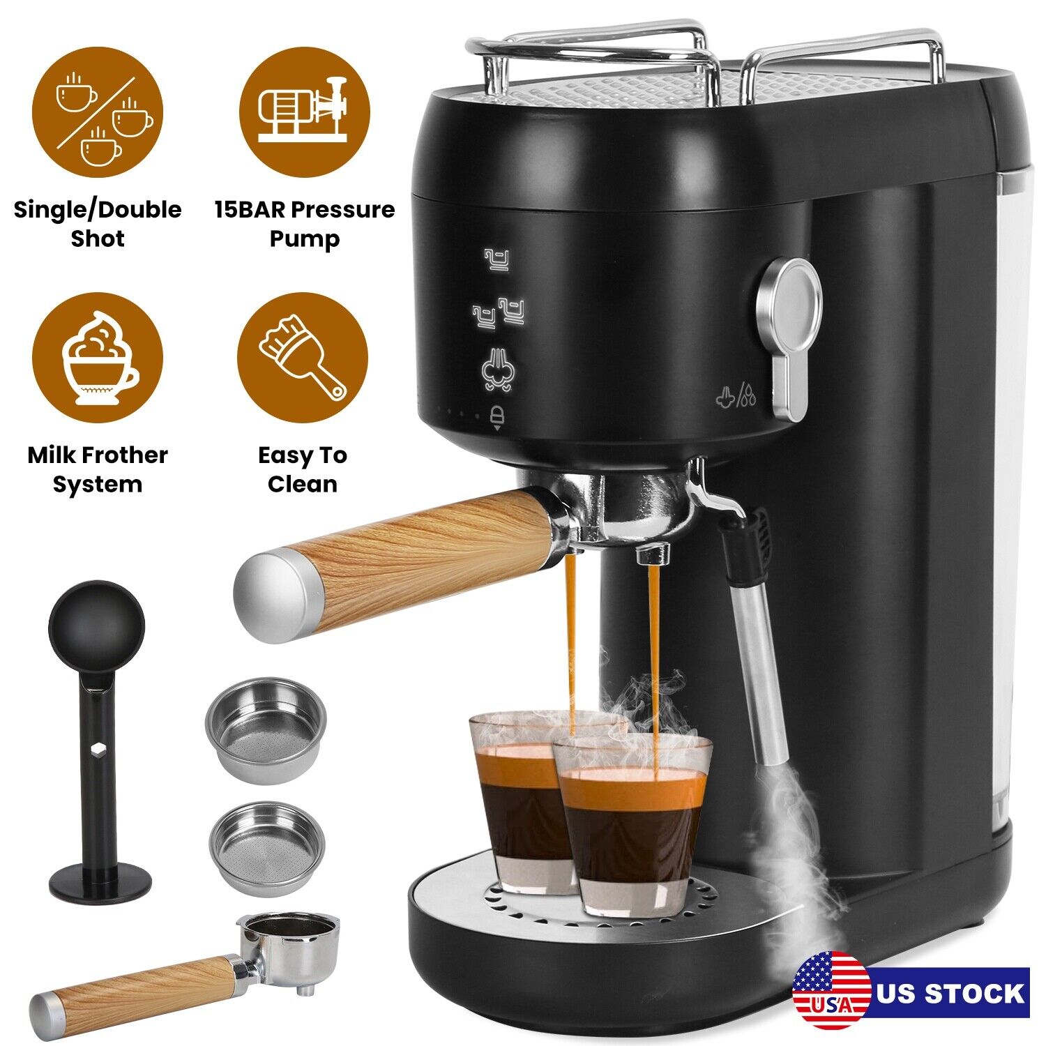 15 Bar Espresso Coffee Maker with Steam Wand