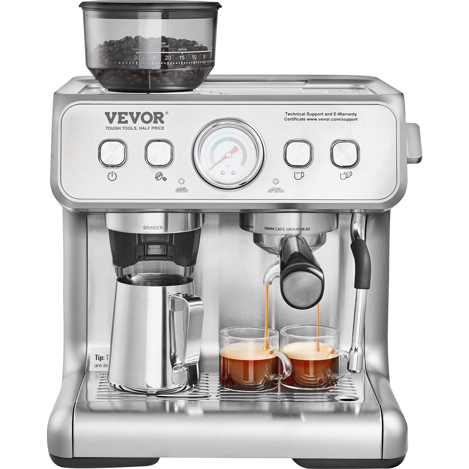 VEVOR 15 Bar Semi Automatic Espresso Machine with Grinder