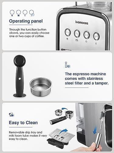 Ihomekee Espresso Machine 15 Bar, Cappuccino Latte Maker
