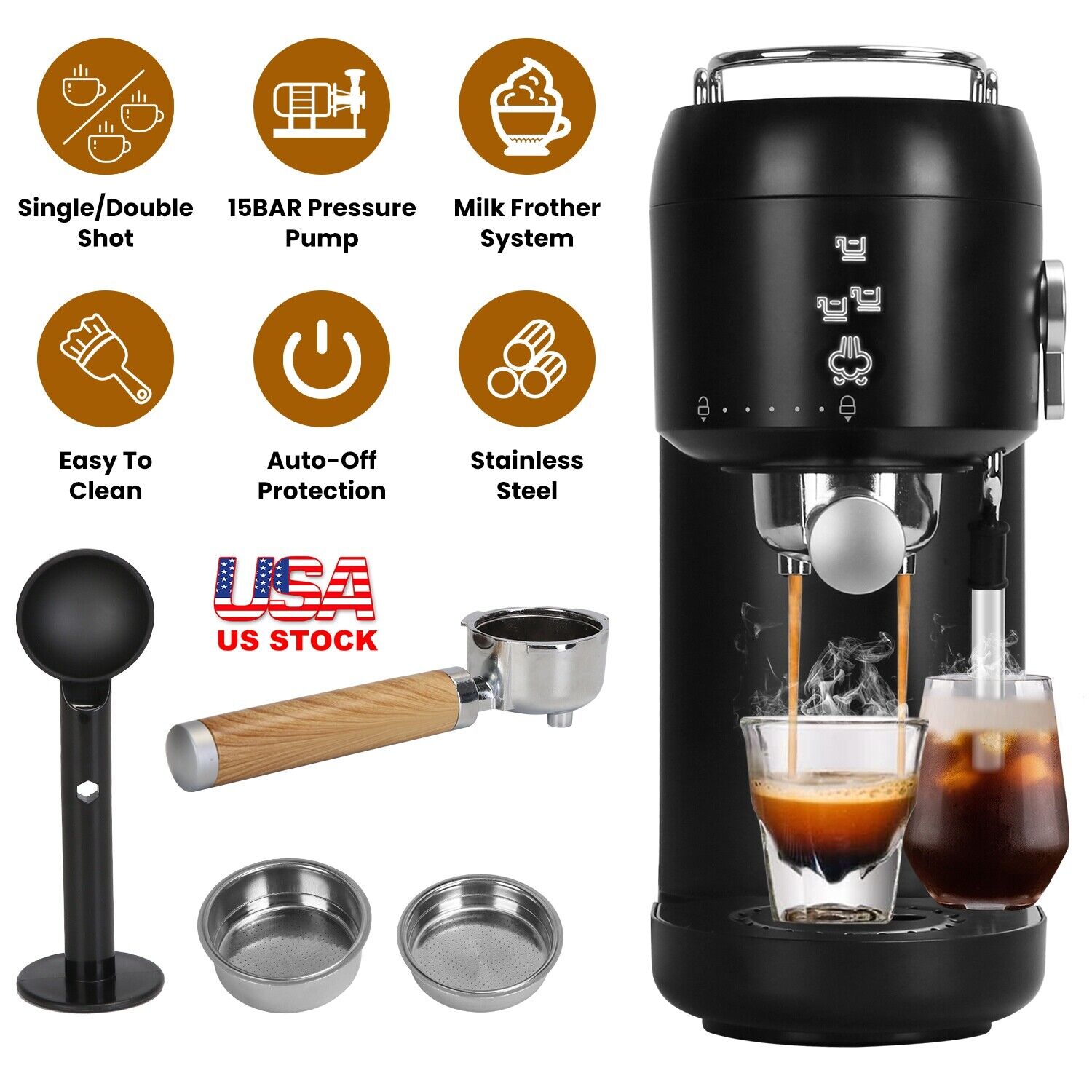15 Bar Espresso Coffee Maker with Steam Wand