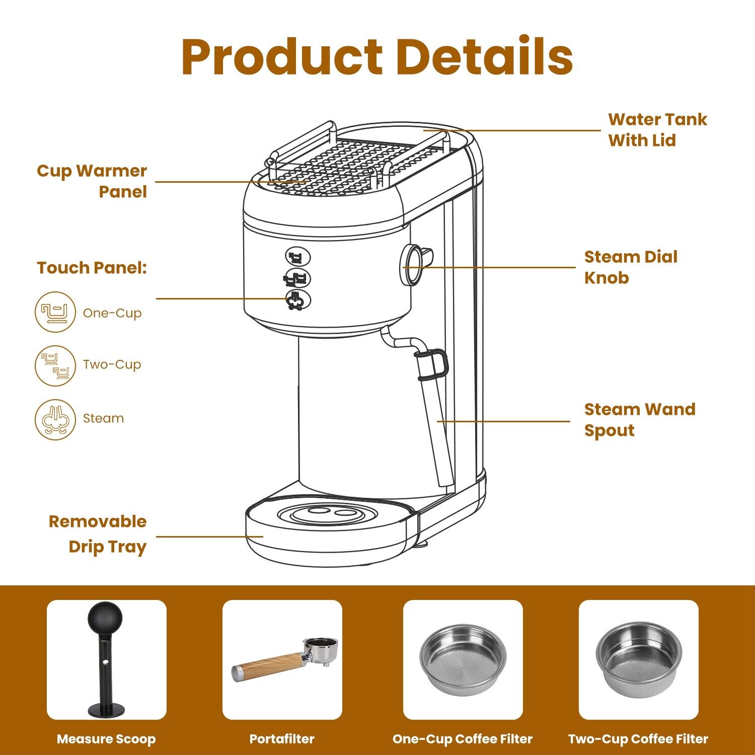 15 Bar Espresso Coffee Maker with Steam Wand