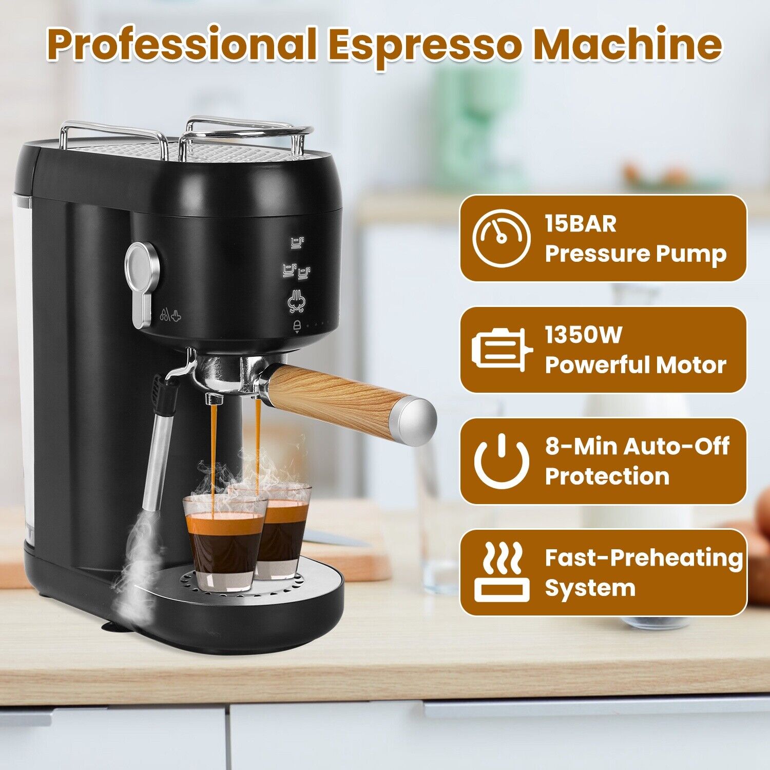 15 Bar Espresso Coffee Maker with Steam Wand