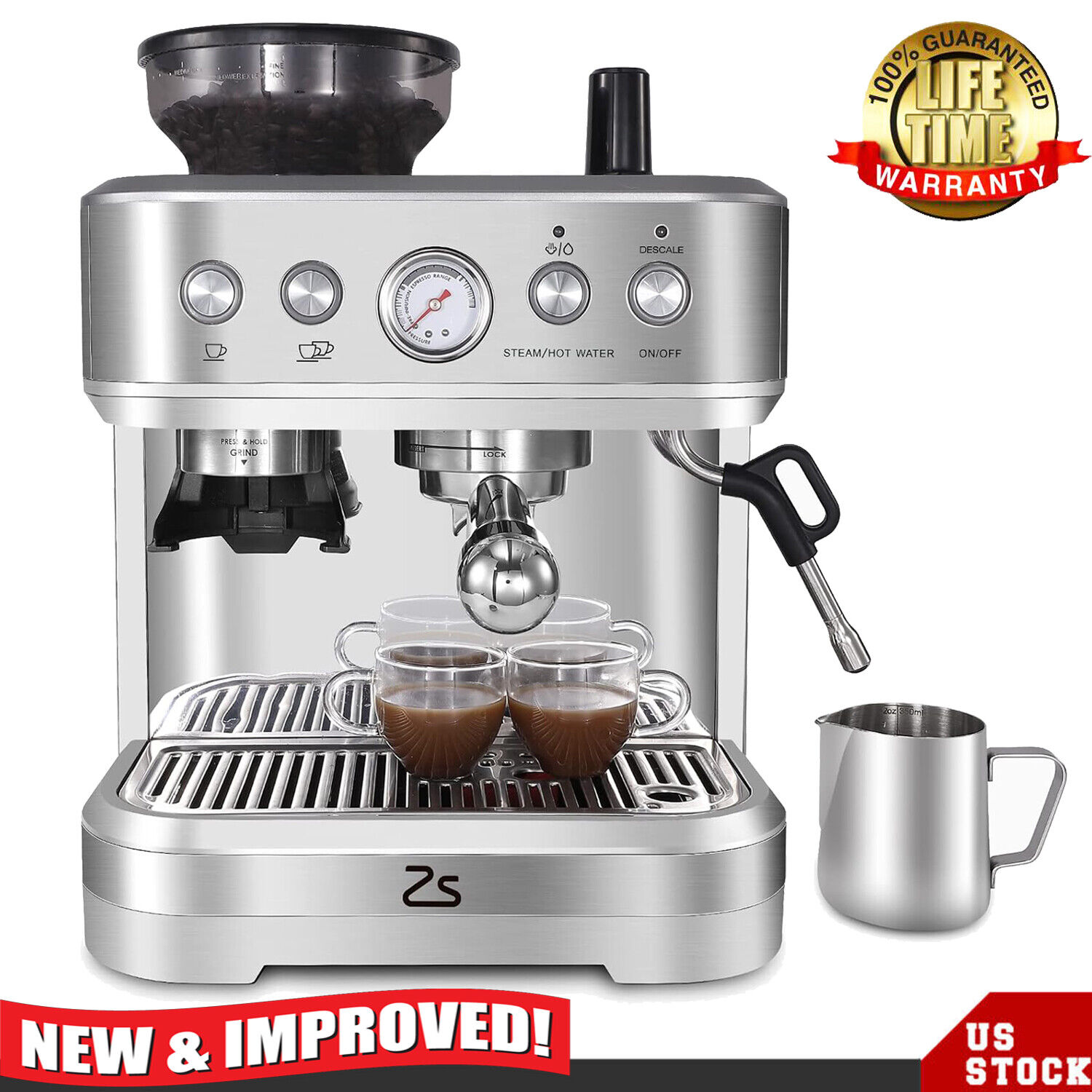 15Bar Espresso Machine for Cappuccino Latte w/Milk Frother