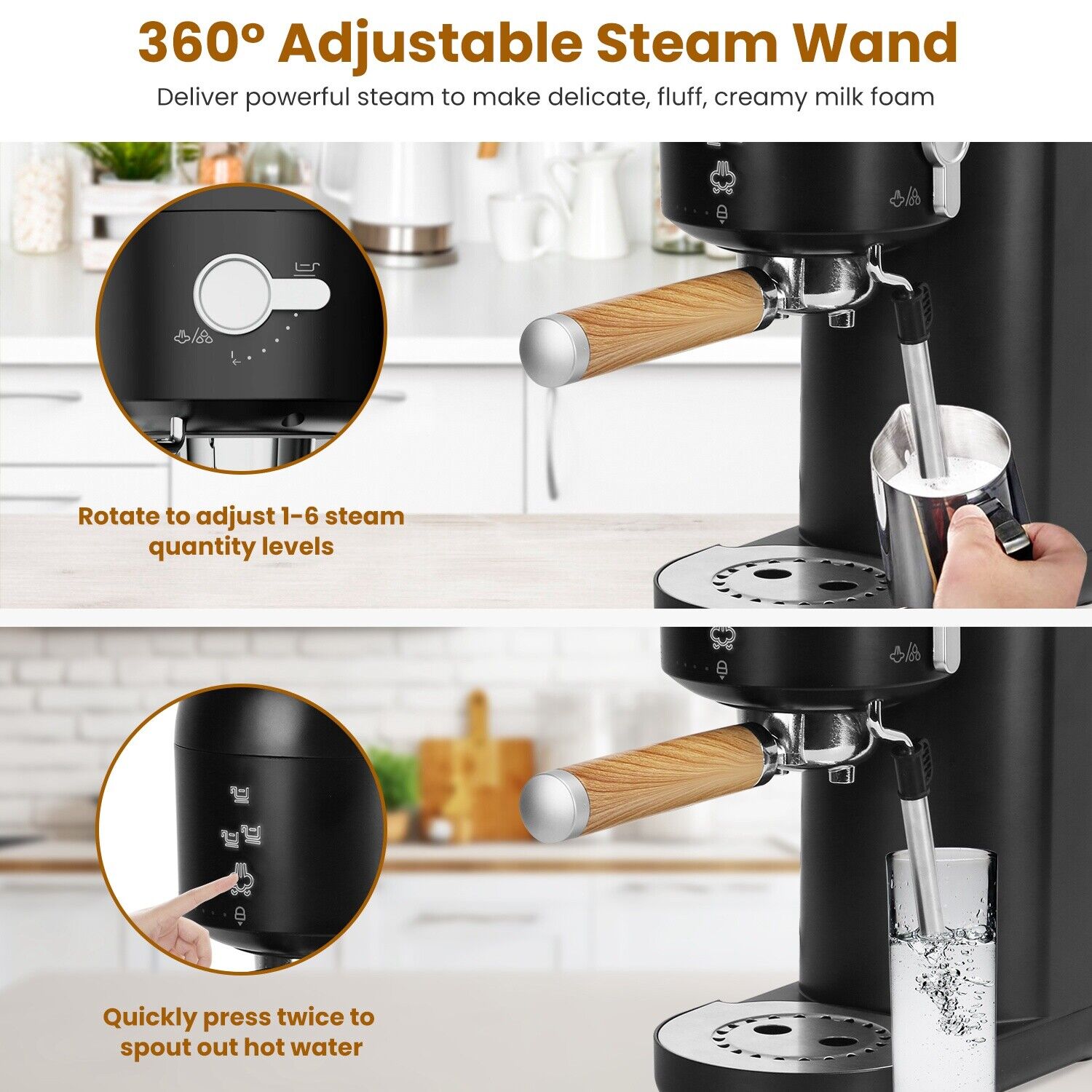 15 Bar Espresso Coffee Maker with Steam Wand
