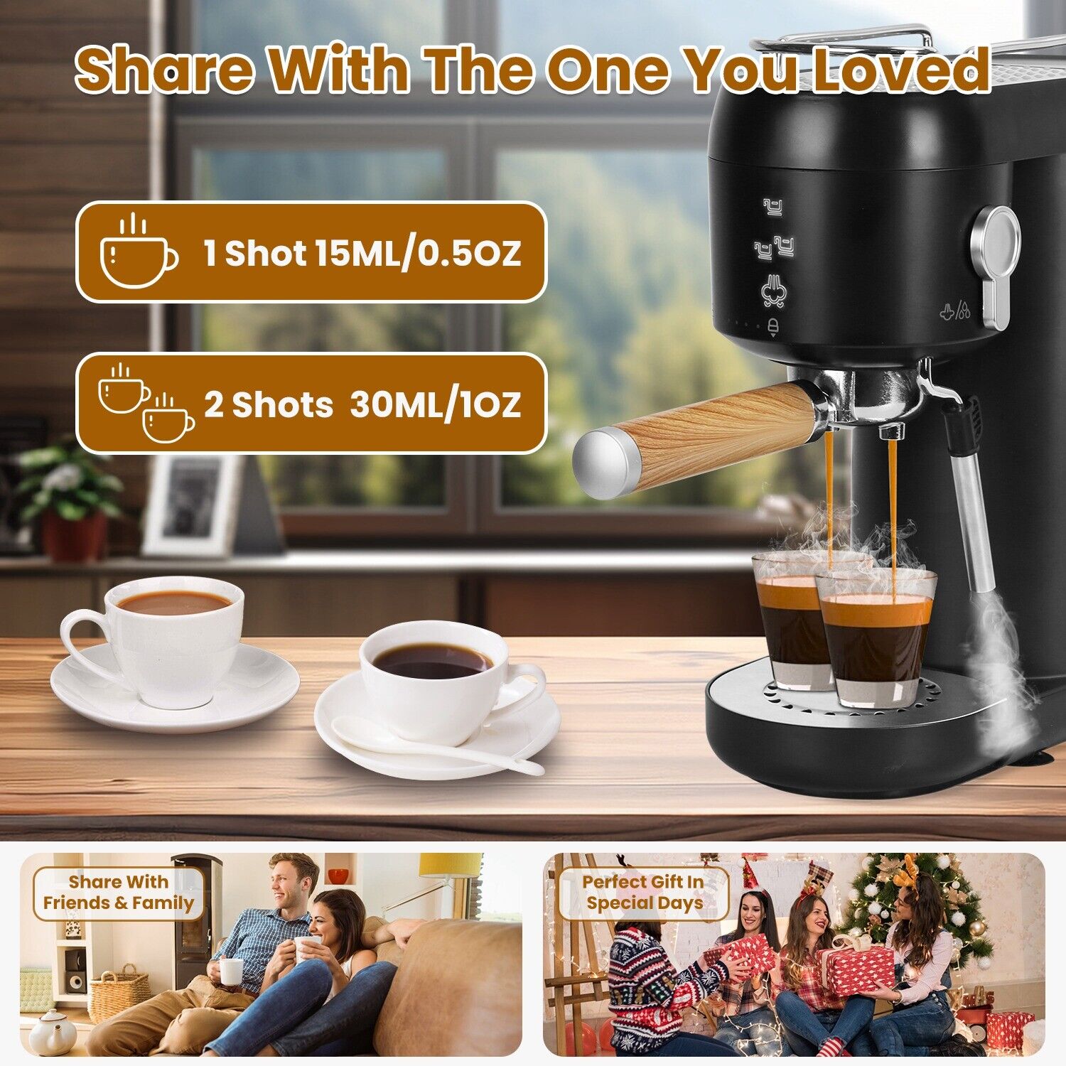15 Bar Espresso Coffee Maker with Steam Wand