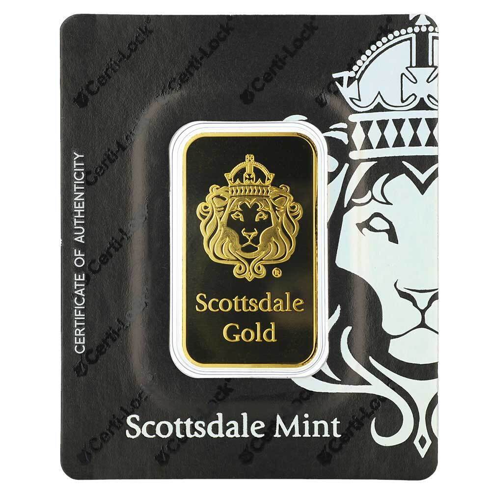 1 oz Scottsdale Lion .9999 Fine Gold Bar