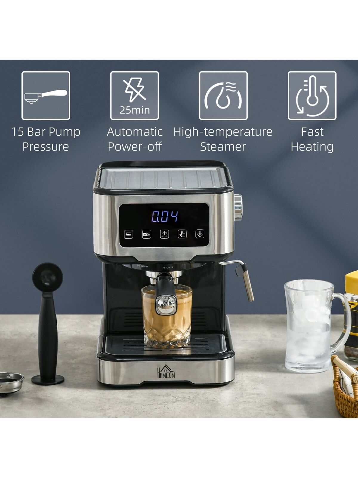 HOMCOM 15-Bar Espresso Machine with Milk Frother