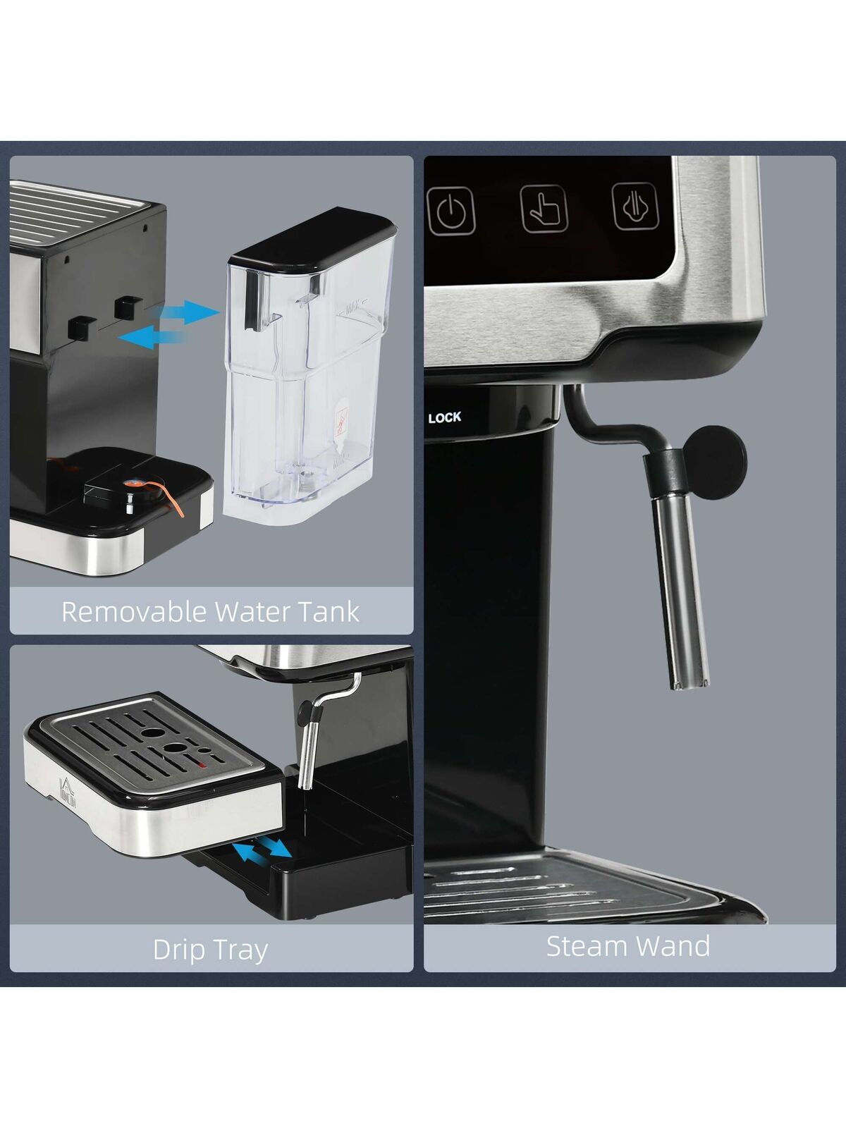 HOMCOM 15-Bar Espresso Machine with Milk Frother