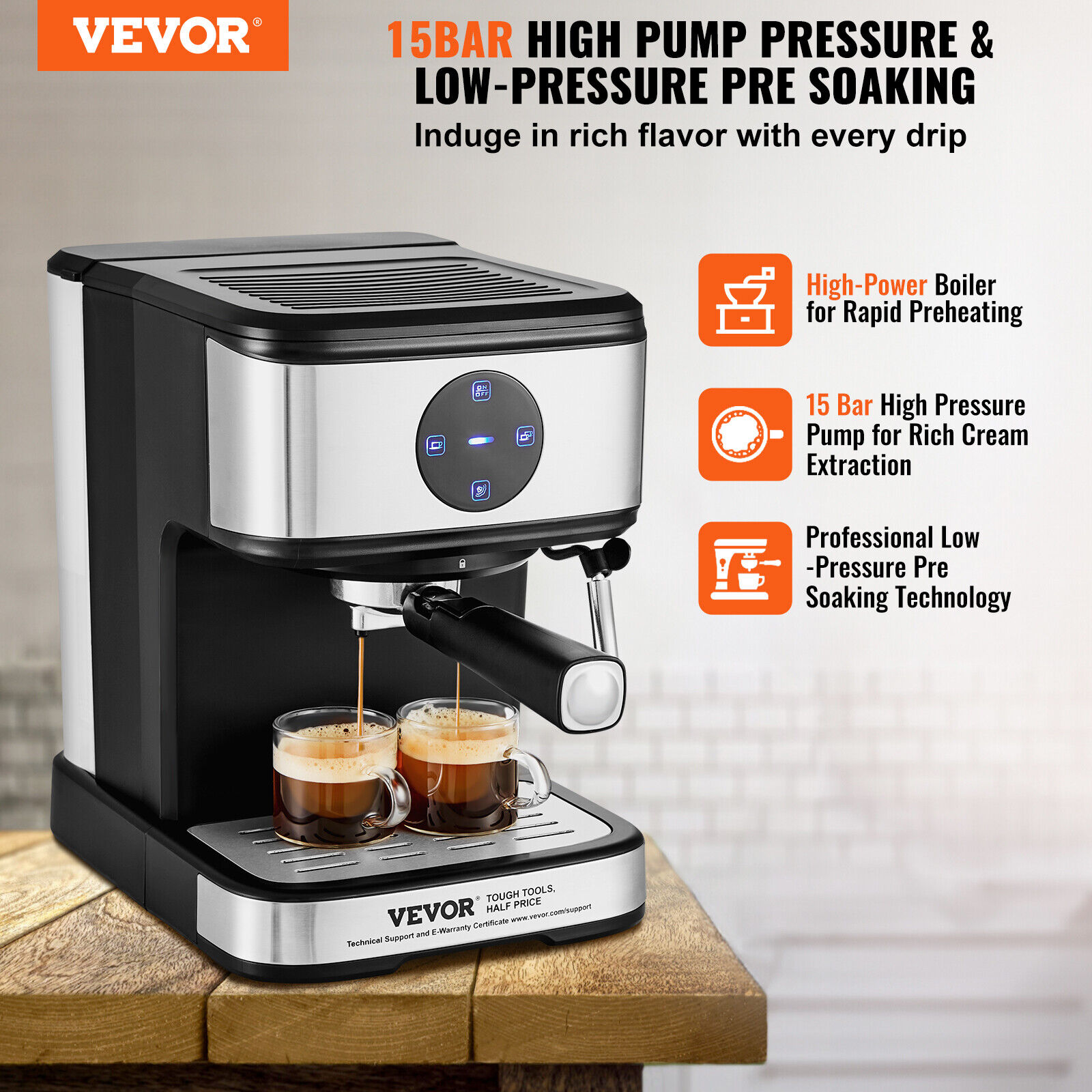 VEVOR 15 Bar Espresso Maker with Milk Frother