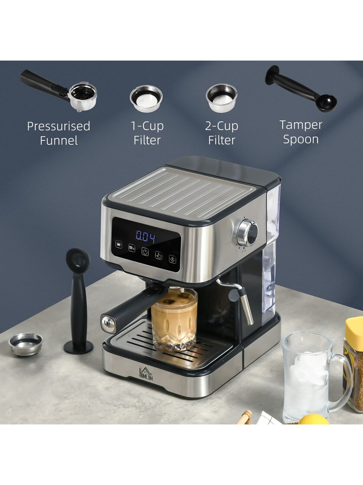 HOMCOM 15-Bar Espresso Machine with Milk Frother