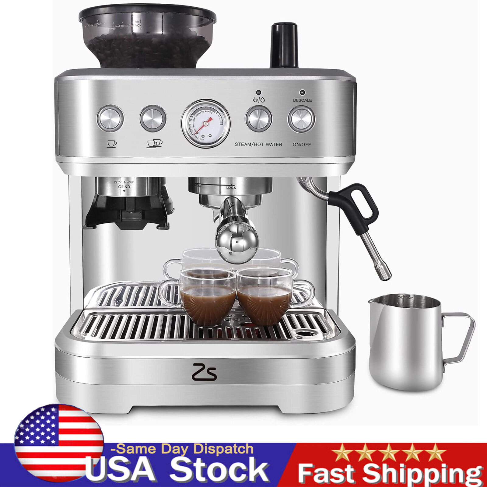 15Bar Espresso Machine Coffee Maker Cappuccino with Grinder
