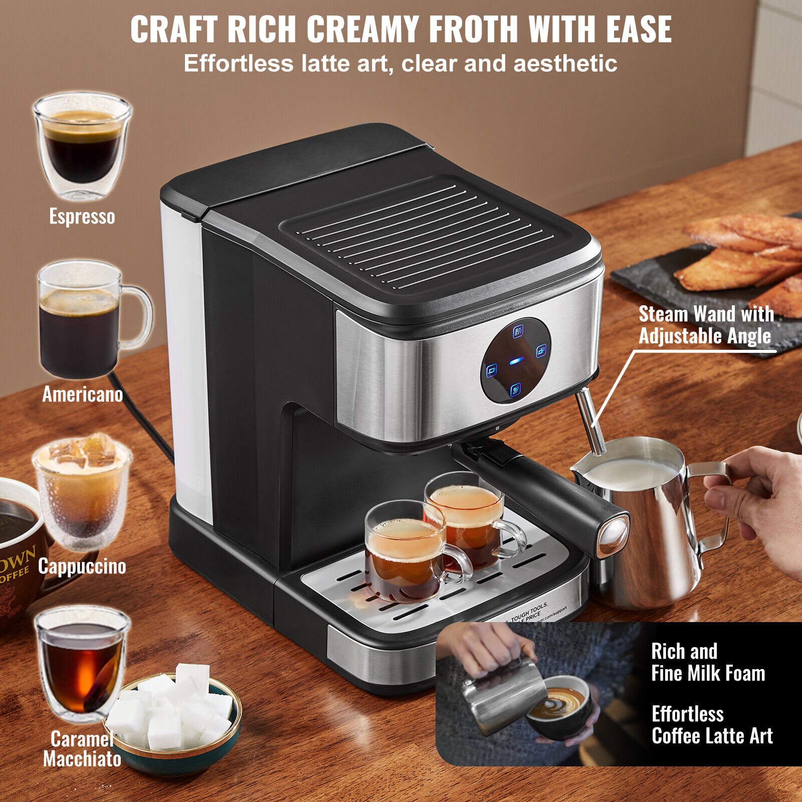 VEVOR 15 Bar Espresso Maker with Milk Frother