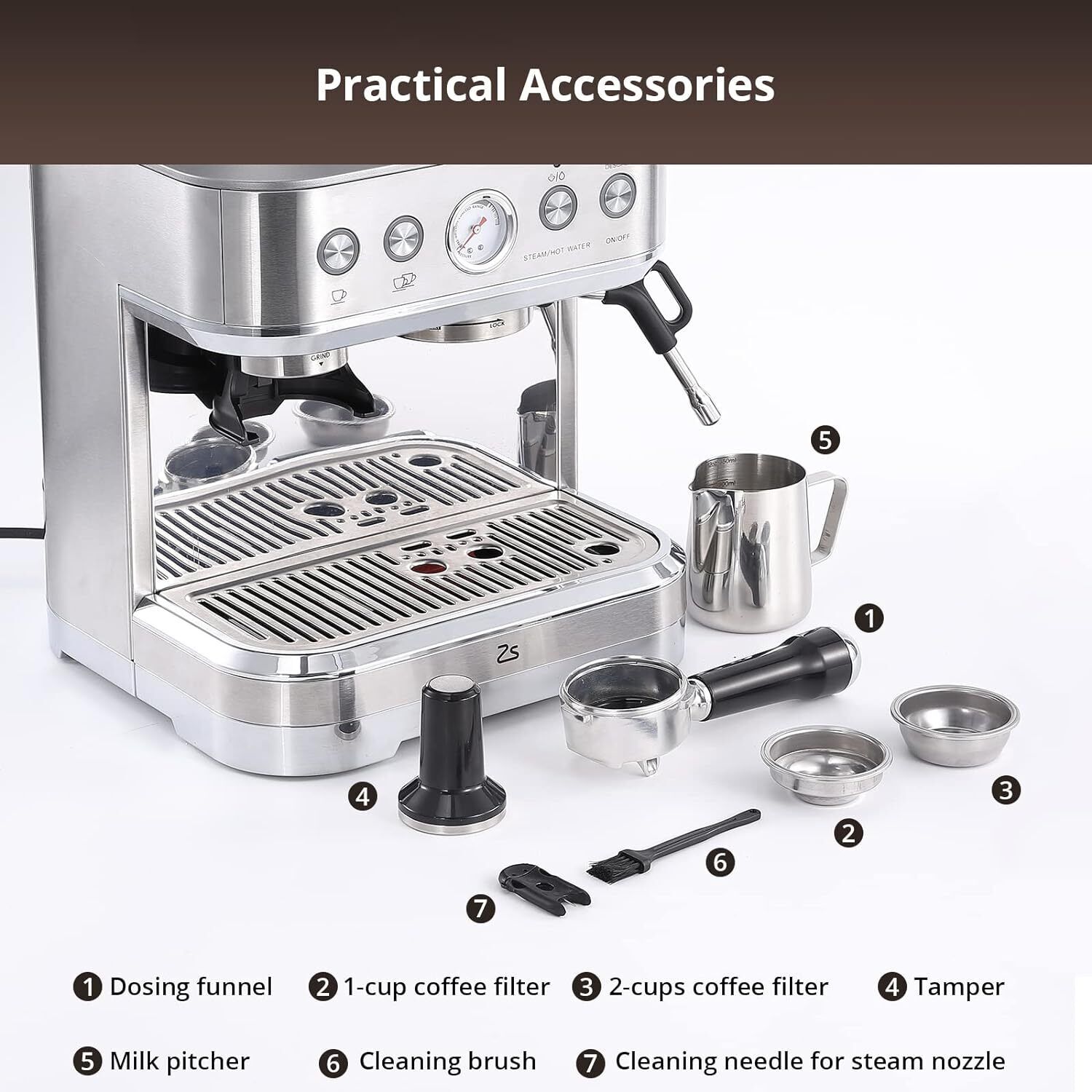 15Bar Espresso Machine Coffee Maker Cappuccino with Grinder