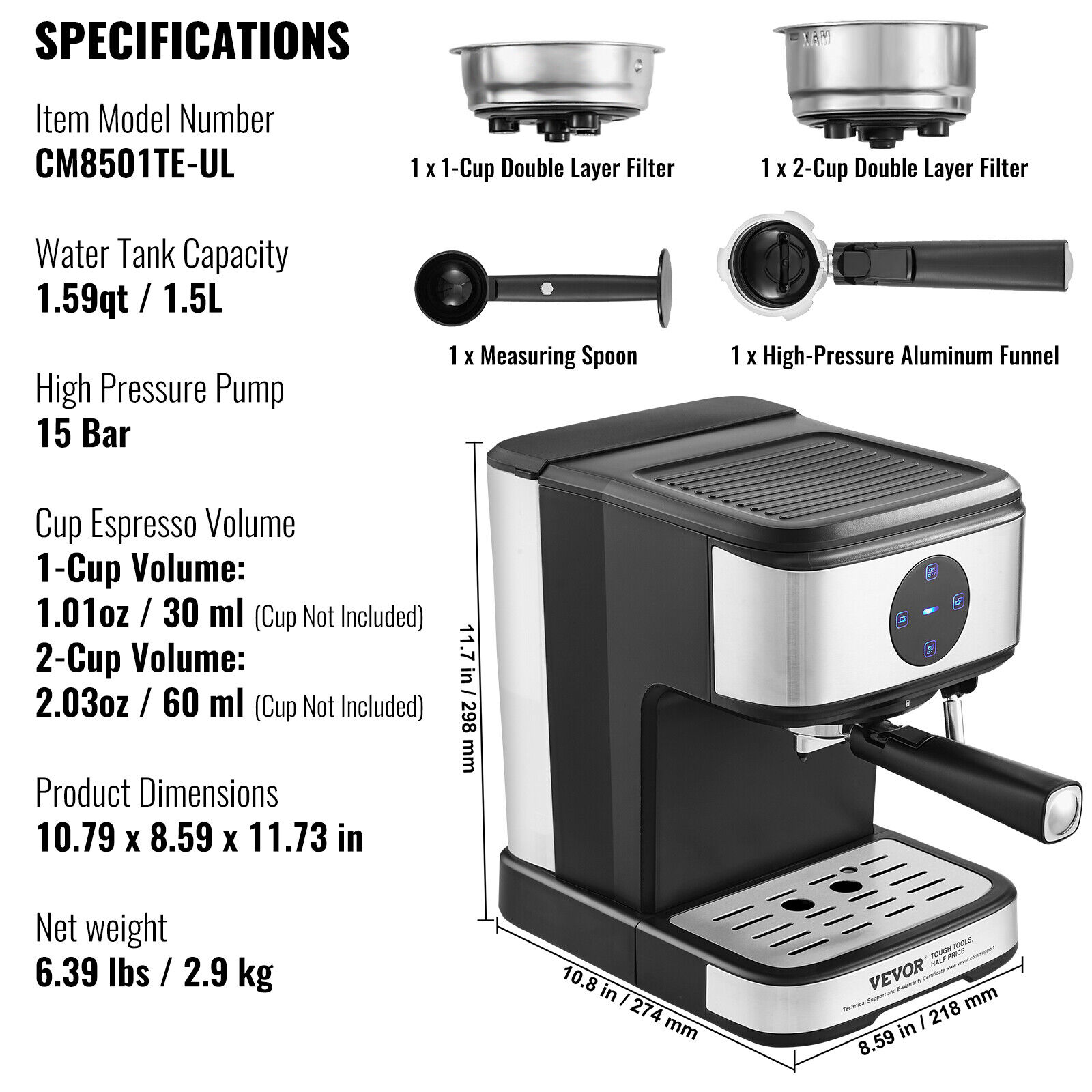 VEVOR 15 Bar Espresso Maker with Milk Frother