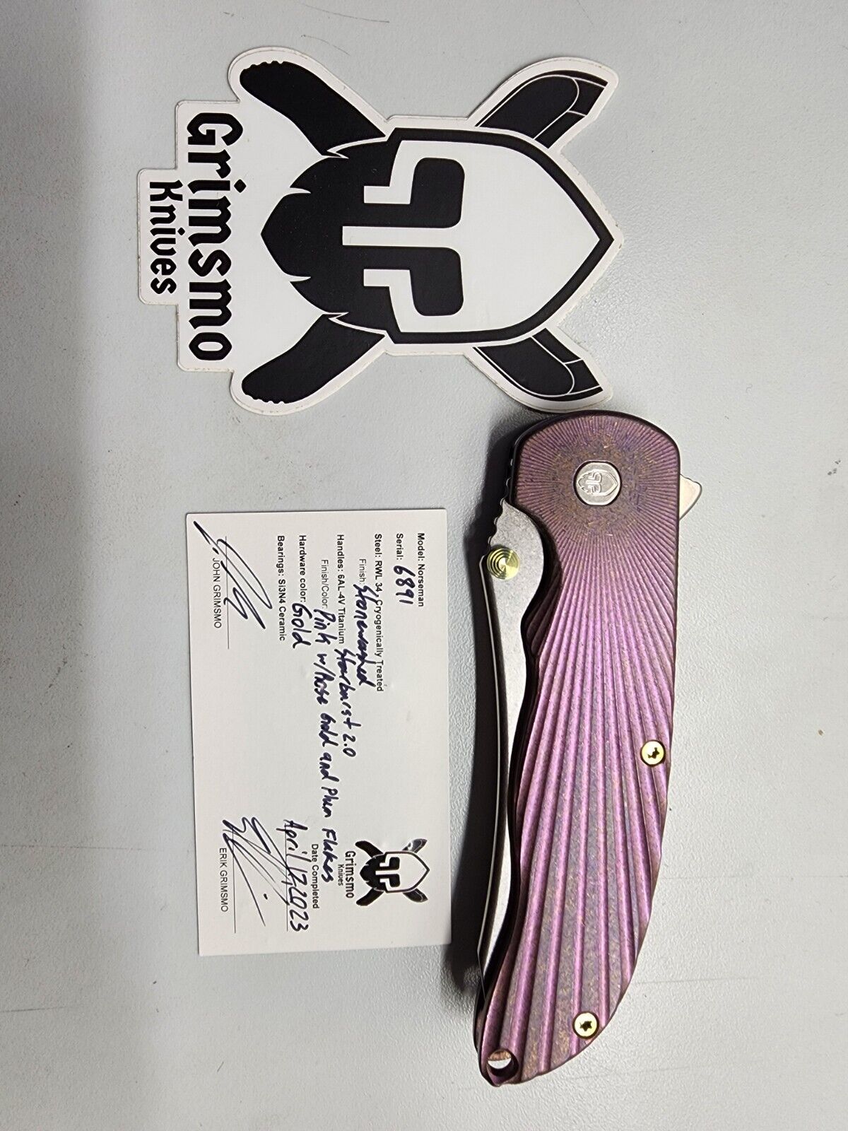 Grimsmo Norseman Knife #6891 / Purple Titanium Scales