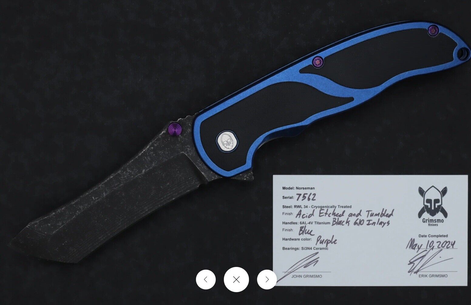 Grimsmo Norseman #7562 Blue Titanium Black G10 Scales
