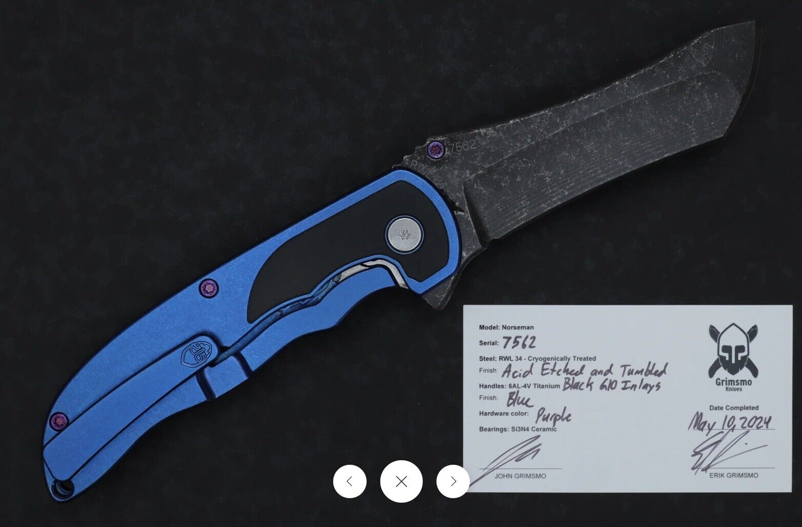 Grimsmo Norseman #7562 Blue Titanium Black G10 Scales