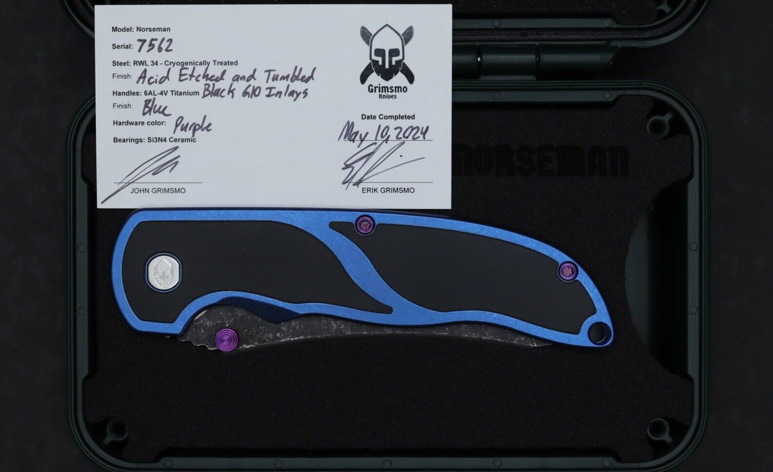 Grimsmo Norseman #7562 Blue Titanium Black G10 Scales