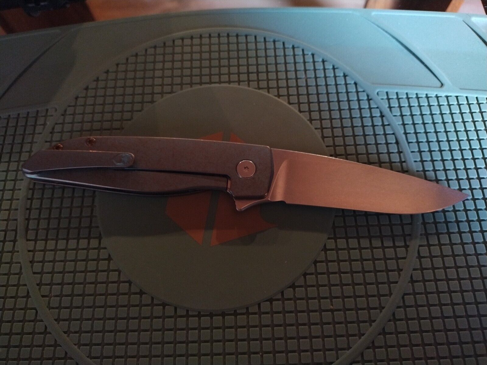 Grimsmo Rask Titanium Folding Knife Green Bronze Flakes