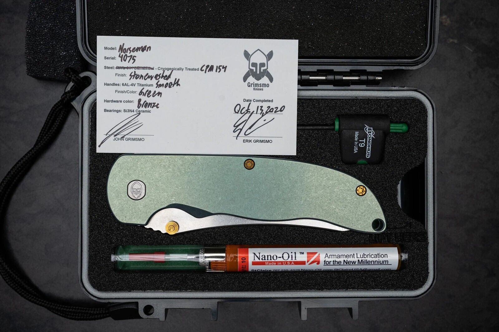 Grimsmo Norseman #4075 Green Titanium with Bronze Hardware