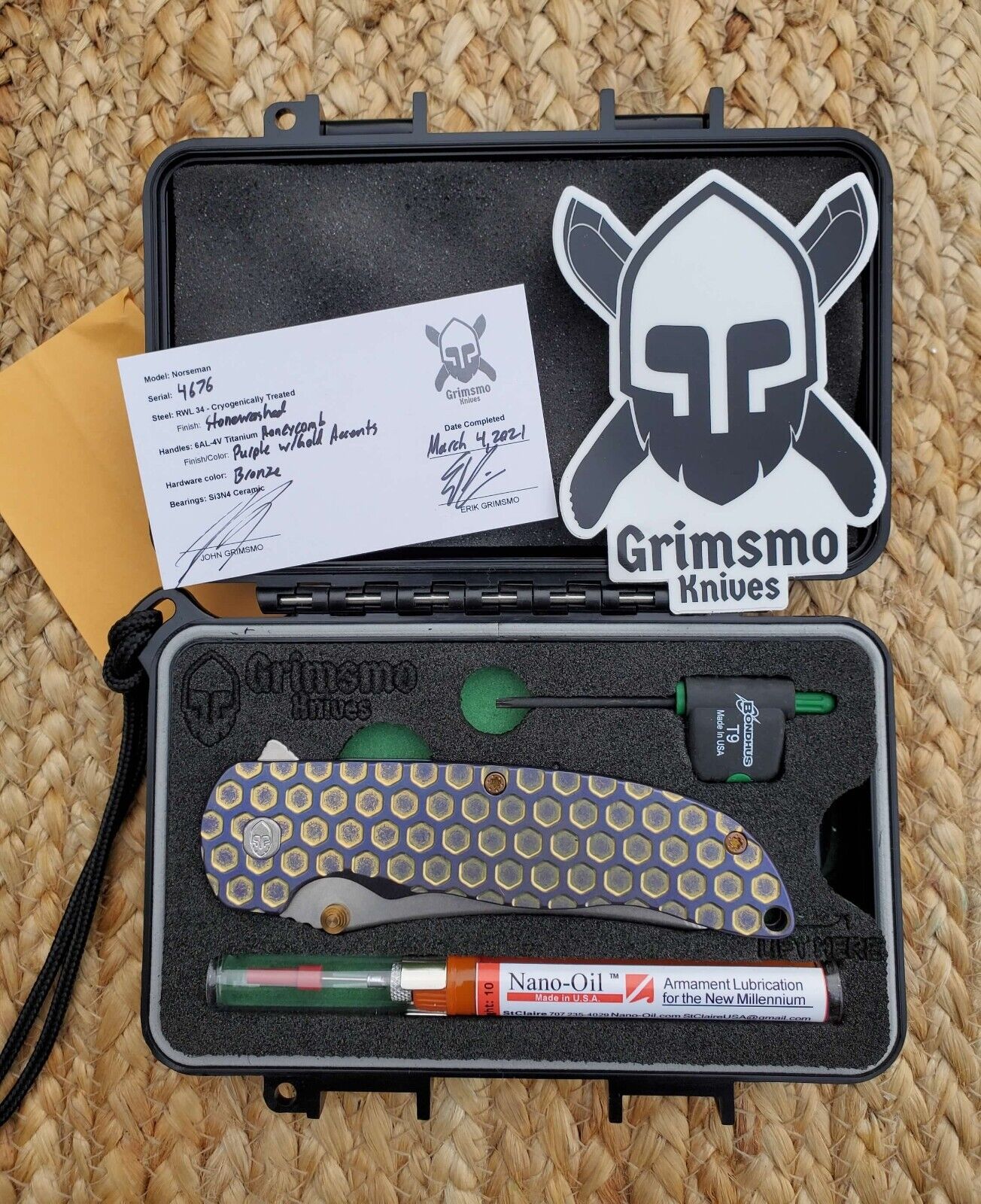 GRIMSMO Norseman Titanium Knife Honeycomb Purple Gold-Bronze