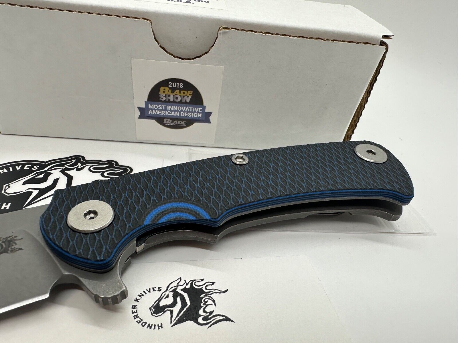 Hinderer Textured WF Ti, Blue/Black G10, S45VN