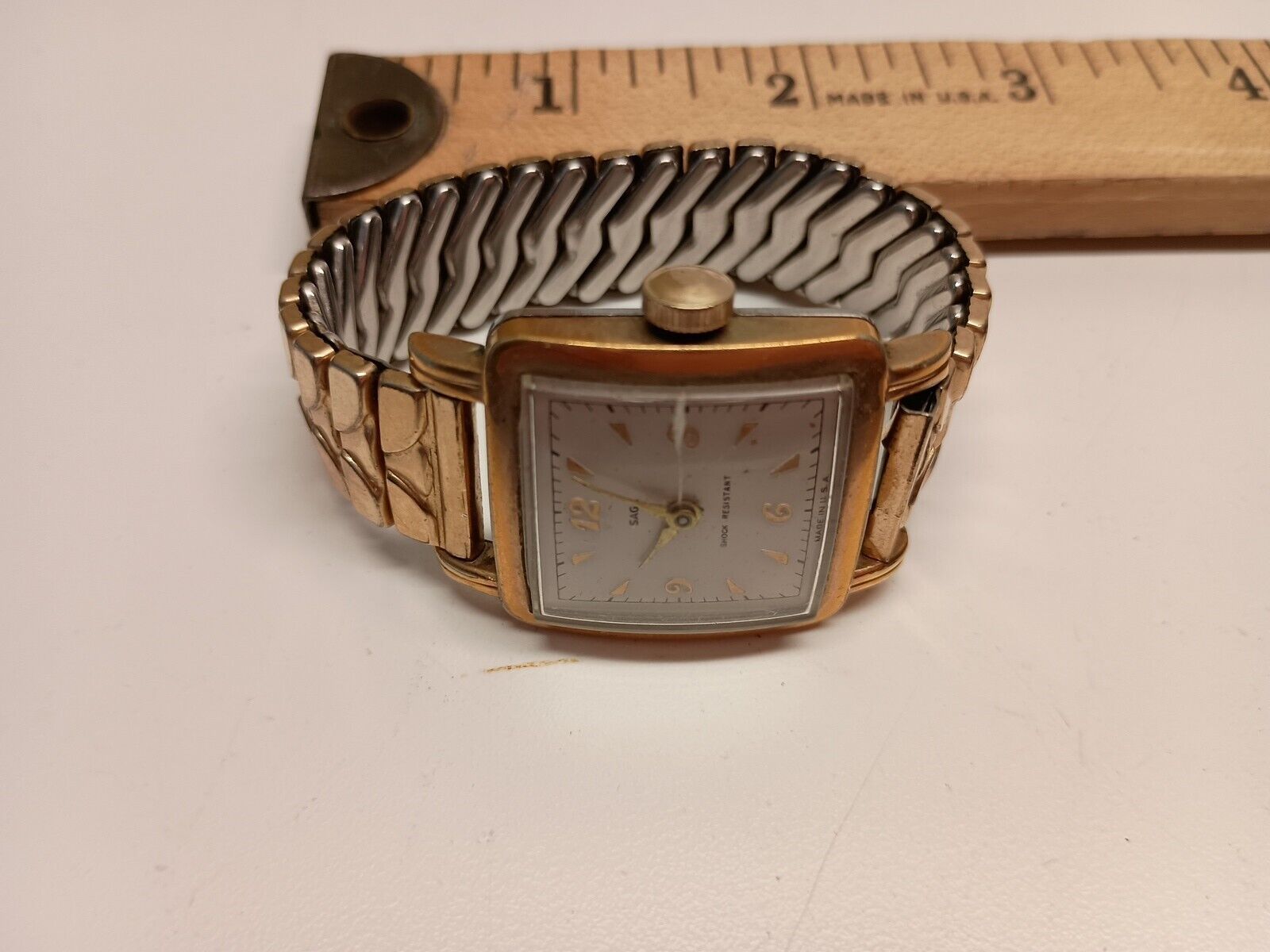 Vintage Square Face Gold Watch US Time Champain Gold