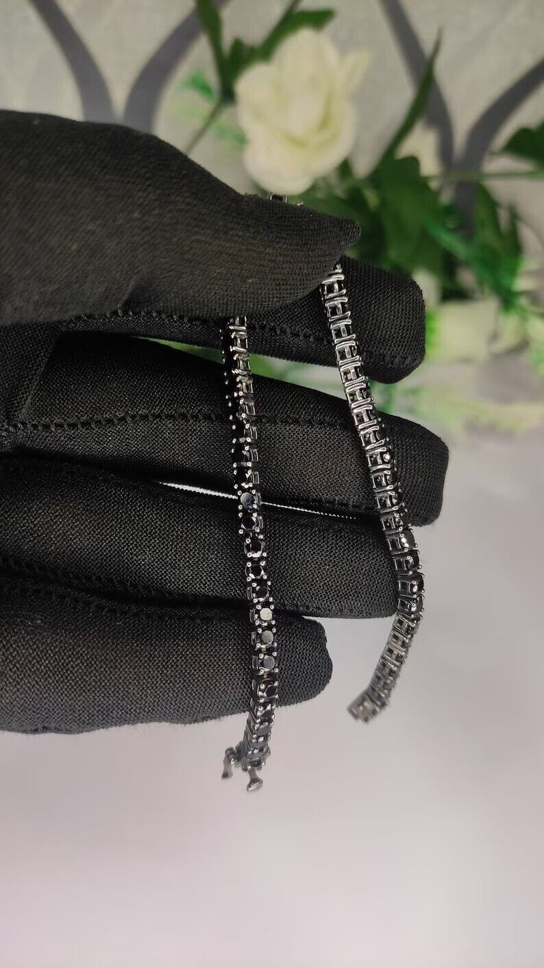 Men's 10CT Black Diamond Tennis Bracelet 14K Gold