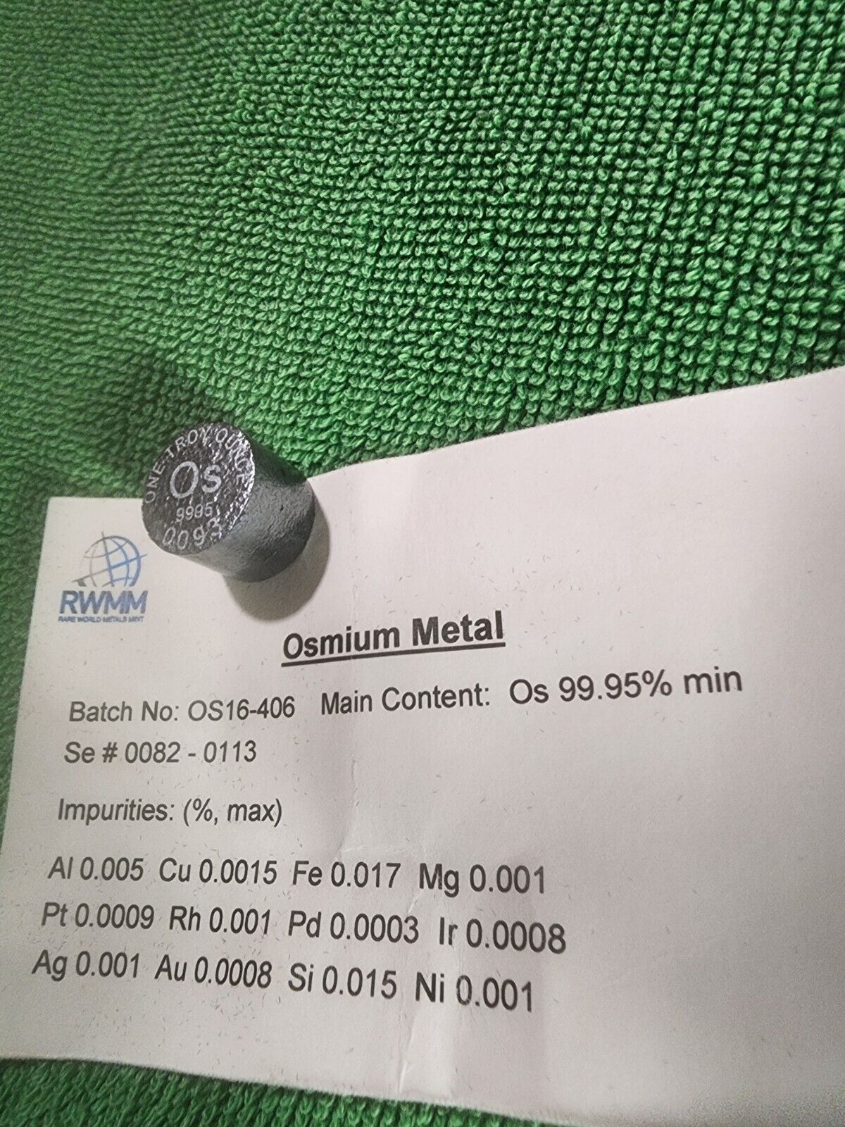Luxury VIP Osmium Metal Bullion Ingot