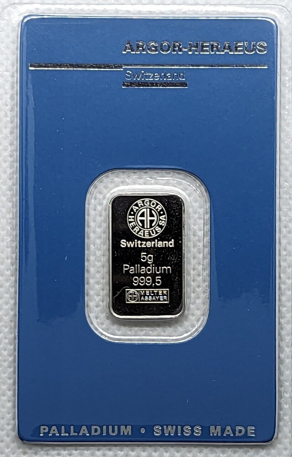 Argor Heraeus VIP Palladium Bar in 5g 999.5 Fine