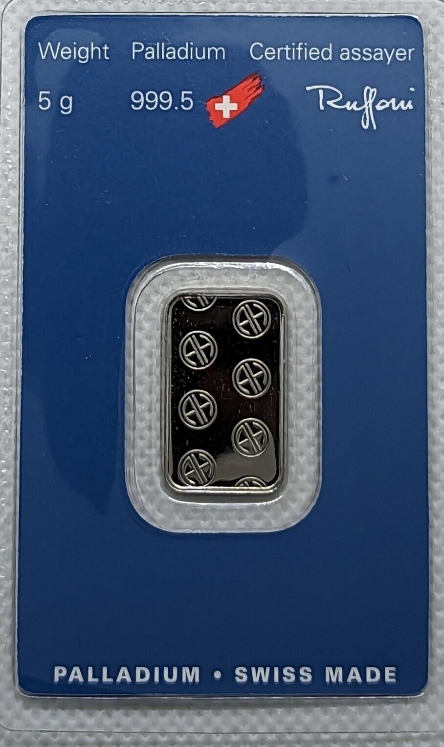 Argor Heraeus VIP Palladium Bar in 5g 999.5 Fine